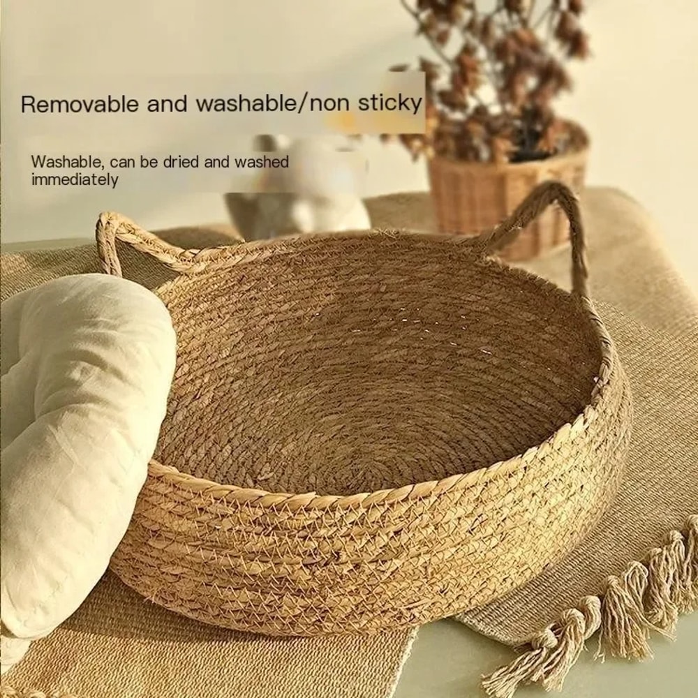 HandWoven Rattan Cat Nest Removable Warm Pad For All Seasons Washable Winter Pet Supplies 3