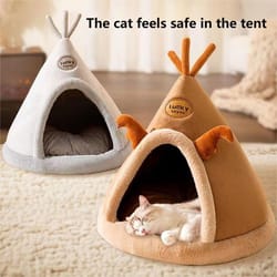 Cat House Enclosed for Winter, Dismantlable Warm Nest for Cats, Four Seasons Cozy Christmas Bed