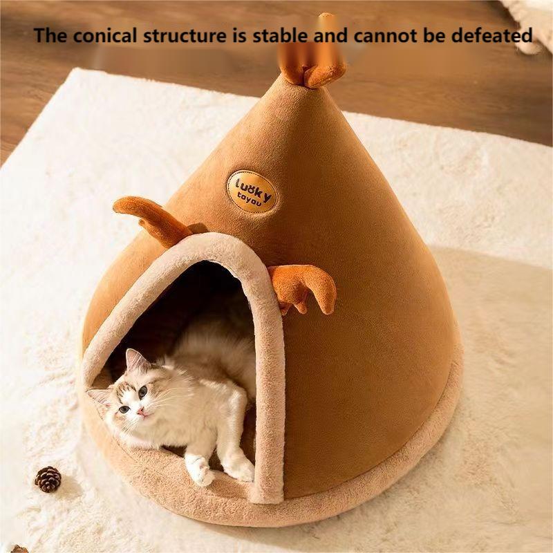Cat House Enclosed For Winter Dismantlable Warm Nest For Cats Four Seasons Cozy Christmas Bed 3