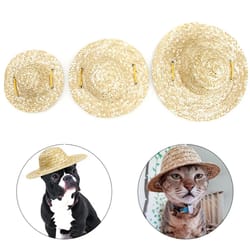 cute fashion pet woven straw hat, sombrero for small dogs and cats, sun hat beach party costume accessory