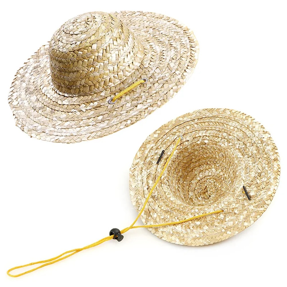 Cute Fashion Pet Woven Straw Hat, Sombrero for Small Dogs and Cats, Sun Hat Beach Party Costume Accessory