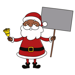 Black Santa Claus Ringing A Christmas Bell While Holding A Blank Sign Svg, Christmas Svg, Santa Svg, Digital download