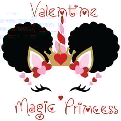 valentine magic princess svg, valentine svg, afro princess valentine, afro unicorn valentine, unicorn svg, unicorn love