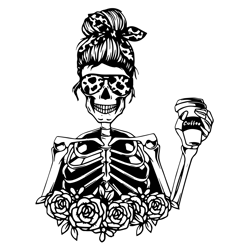 Skeleton Coffee Messy Bun SVG, Skeleton SVG, Coffee SVG, Messy Bun SVG, Instant Download