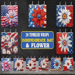 independence day and flower tumbler wraps bundle | sublimation tumbler bundle | digital download