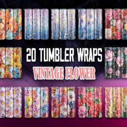 vintage flower tumbler wraps bundle | sublimation tumbler bundle | digital download