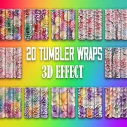 3d rainbow color flower tumbler bundle | sublimation tumbler bundle | digital download