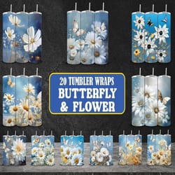 butterfly and flower tumbler wraps bundle | sublimation tumbler bundle | digital download
