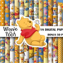 18 digital paper winnie the pooh bundle png, 50 winnie pooh png, winnie the pooh png, tigger png, digital download