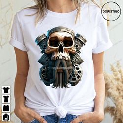 skull beard dark mechanic piston car motorcycle color trending style
