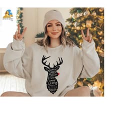 christmas reindeer sweatshirt, red nose reindeer sweater, dasher dancer prancer, christmas party gift, rudolph sweater,