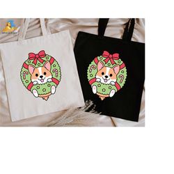 christmas corgi tote bag, corgi lover bag, sassy corgi tote, dog mom gift, christmas dog lover gift, corgi christmas bag