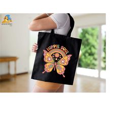 hippie soul tote bag, hippie tote bag, novelty tote bag, boho hippie tote bag, butterfly tote bag, butterfly graphic bag