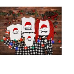 custom family christmas shirts,family hat shirts,christmas santa shirts,family christmas santa hat matching,red christma