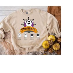 halloween grandma custom name shirt, halloween gift for grandpa shirt with grandkids names, grandparents fall sweatshirt