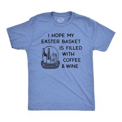 easter basket, filled with coffee and wine, chocolate