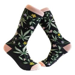 flowers and weed socks, floral socks, weed, boho,