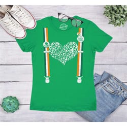 clover heart suspenders, shamrock shirt women, shenanigans shirt,