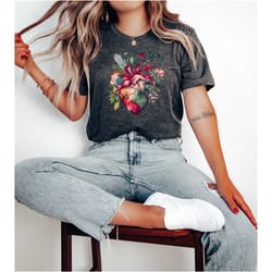 anatomical floral heart t-shirt, floral nurse shirt, womens