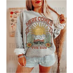 here comes the sun, gildan unisex sweatshirt, sun