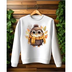 autumn owl sweatshirt, owl in scarf sweatshirts for