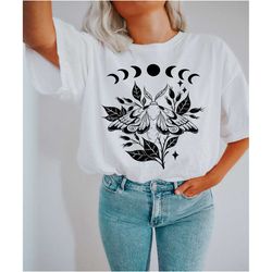 moth moon boho t-shirt, moth tee, mystical t-shirt,
