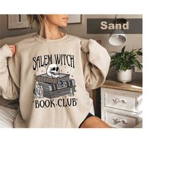 salem witch book club sweatshirt, witch halloween shirt, salem halloween shirt, salem massachusetts shirt, book skeleton
