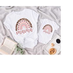 rainbow mama shirt, rainbow mini shirt,moms mini shirt,mom kid matching shirt,leopard mom shirt,leopard kid shirt, gift