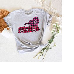 valentines buffalo plaid truck shirt, valentines truck with heart tee, valentines vintage truck shirt, matching couple s