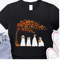 halloween cute ghost dogs under fall tree shirt, dog ghost sweatshirt, halloween dog shirt, fall dog ghost tee, cute hal