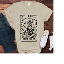 book lover sweatshirt, bookish sweatshirt, literary shirt, skeleton crewneck, the reader tarot card, gift for her, hallo