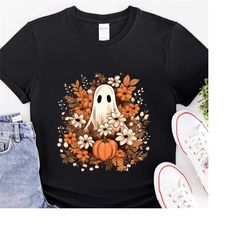 floral ghost shirt, fall ghost sweatshirt, cute ghost shirt, floral fall shirt, halloween shirt, flower halloween shirt,