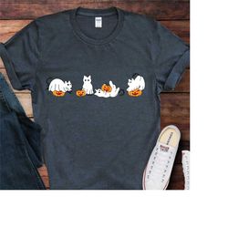 ghost cat halloween shirt ,vintage black cat tee ,fall funny cat t-shirt for women,cute ghost pumpkin shirt , autumn gho