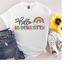 hello kindergarten shirt, kindergarten rainbow shirt, kindergarten teacher shirt, cute teacher shirt, teacher gift, kind
