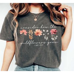 pressed flower comfort colors shirt, dried wildflowers t-shirt,