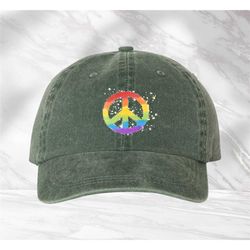 rainbow peace hat, lgbtq pride parade cap, lgbtq