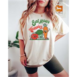 eat your veggies retro graphic shirt, vegan shirt,