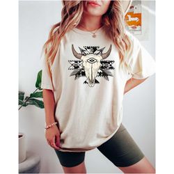 cow skull shirt, western aztec bull skull shirt,