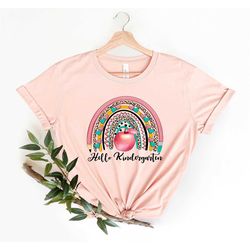 kindergarten teacher shirt, rainbow teacher shirt, hello kindergarten