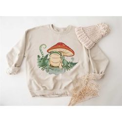 frog and mushroom crewneck sweatshirt, mushroom sweatshirt, goblincore
