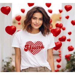 mama valentines day shirt, checkered heart valentines day
