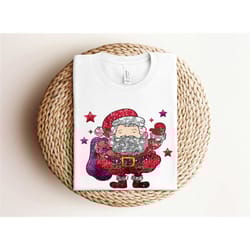 cheerful sparkly glitter effect christmas lights santa shirt,
