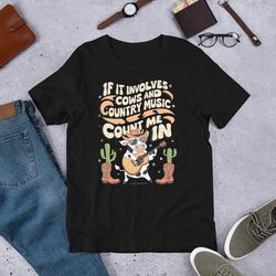 if it involves cows & country music counts me in tshirt, cowgirl clothing, country concert outfit, gift for cows lover,