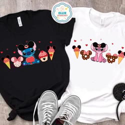 stitch and angel happy valentine's day shirts, disney couples matching shirt, valentines disney snacks, her stitch his a