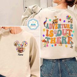 personalized disney pixar up adventure is out there shirt, carl and ellie shirts, mickey eras pixar up characters, disne