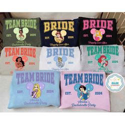 personalized disney princess bride /tea, bride squad bridesmaid shirts, disney bachelorette party shirts, b