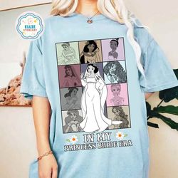 vintage in my princess bride era bride shirt, disney princess bachelorette party t-shirt, tiana ariel elsa rapunzel brid