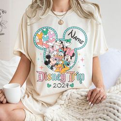 custom disney trip 2024 bright doodle shirt, custom name family shirt, wdw disneyland family vacation 2024 shirt, disney