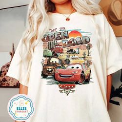 vintage take the open road cars land shirt, cars lightning mcqueen tow mater family group matching shirt, radiato