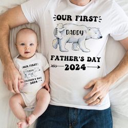 personalized our first father's day bear 2024 shirt,daddy baby matching shirts,matching dad and baby bodysuit,matching d